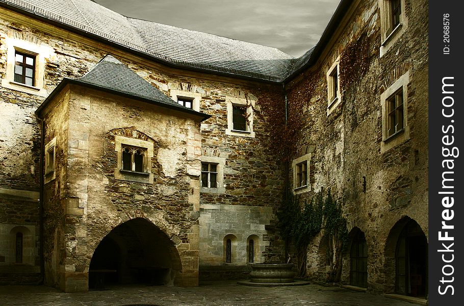 The court of an old castle somewhere in Europe