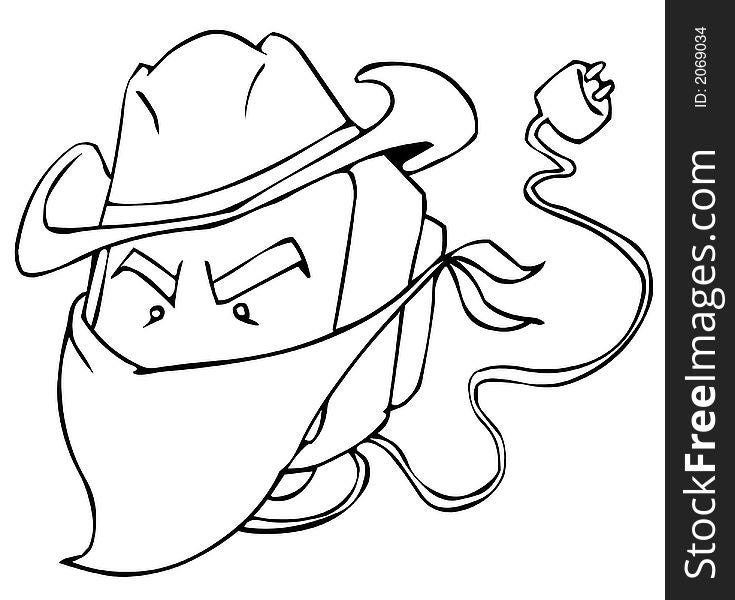 Computer monitor disguised as a bandit in line art. Computer monitor disguised as a bandit in line art