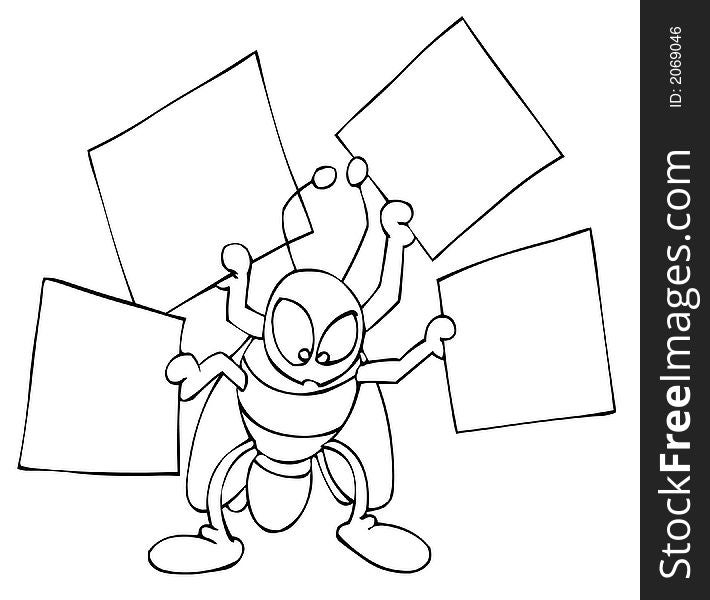 Insect with four posters in line art. Insect with four posters in line art