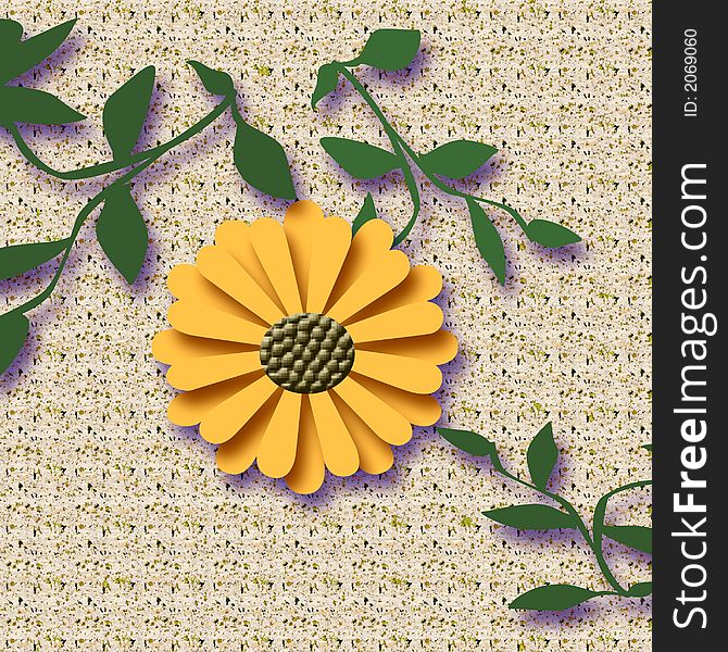 Colorful yellow sunflower and leaves on background. Colorful yellow sunflower and leaves on background