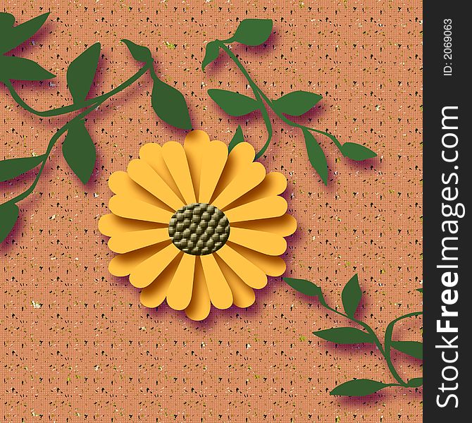 Colorful yellow sunflower and leaves on  background. Colorful yellow sunflower and leaves on  background