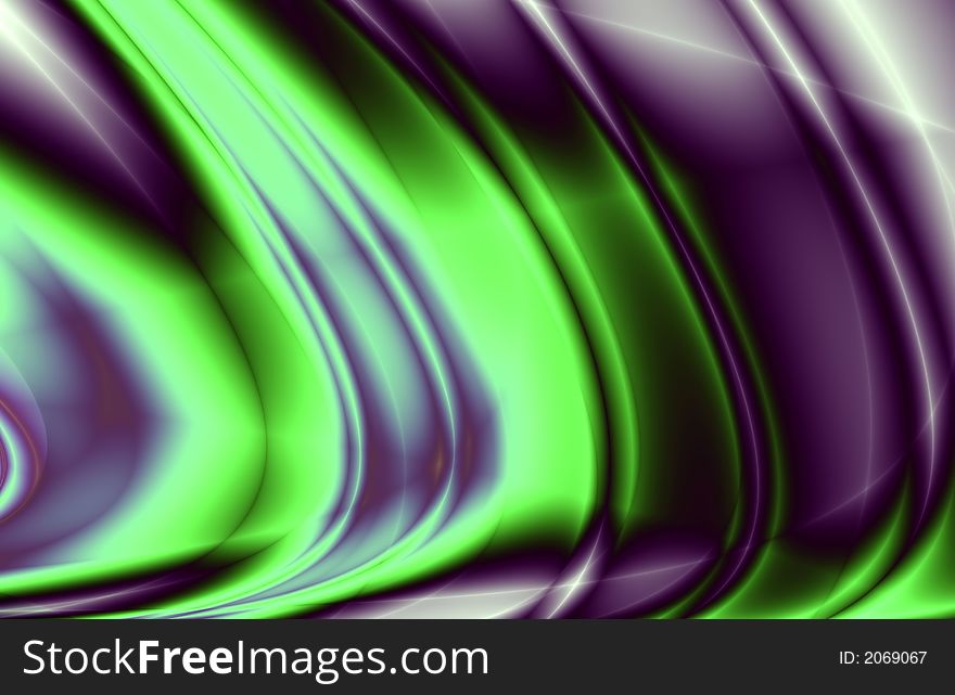 Abstract waves, overflowing the tints of green and violet color