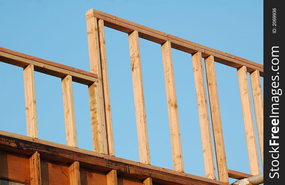 Framing studs on a building site during construction