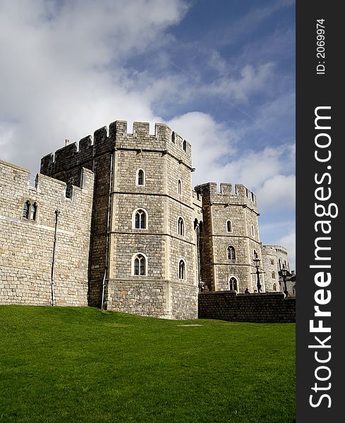 Fortification Towers of Windsor Castle in England set against a Blue Sky. Fortification Towers of Windsor Castle in England set against a Blue Sky