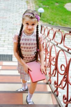 Young Girl With Pink Backpack Ready For School Royalty Free Stock Image