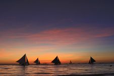 Sailing In Sunset Stock Images