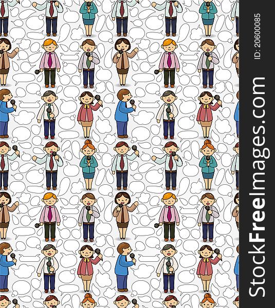 Funny cartoon office worker talk with Microphone and speaker seamless pattern,vector,illustration