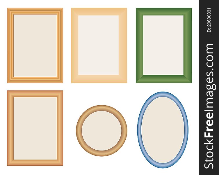 Many different photo frames on white