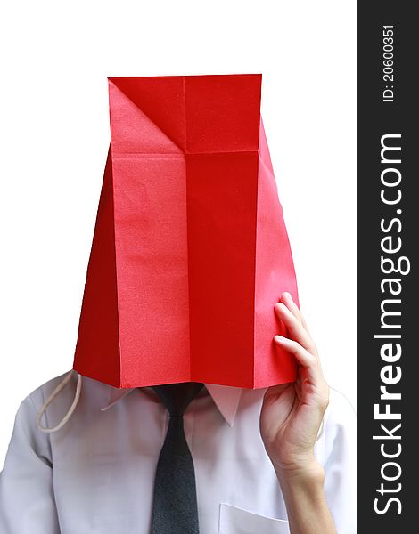 Hidden head, Business man with colorful paper bag over his Head. Hidden head, Business man with colorful paper bag over his Head.