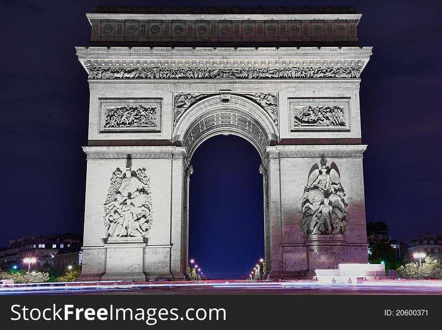 Paris, Arc de Triomphe by night - Arch of Triumph - Long Exposure