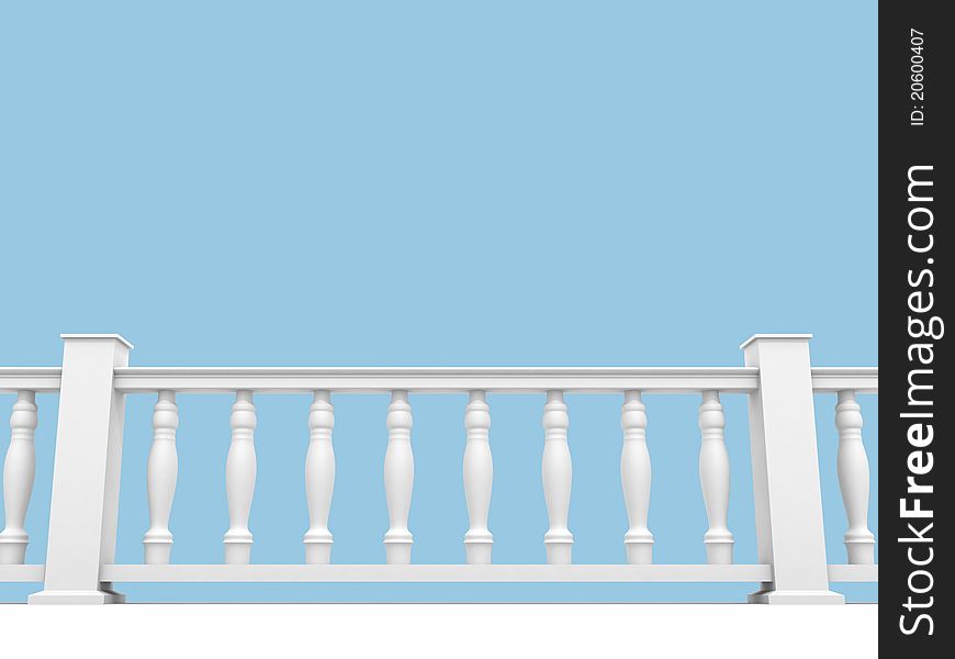 Stone white balustrade with pillar 3d