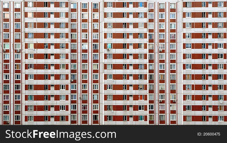 Typical panel building, Moscow. The building is faced with colored tiles