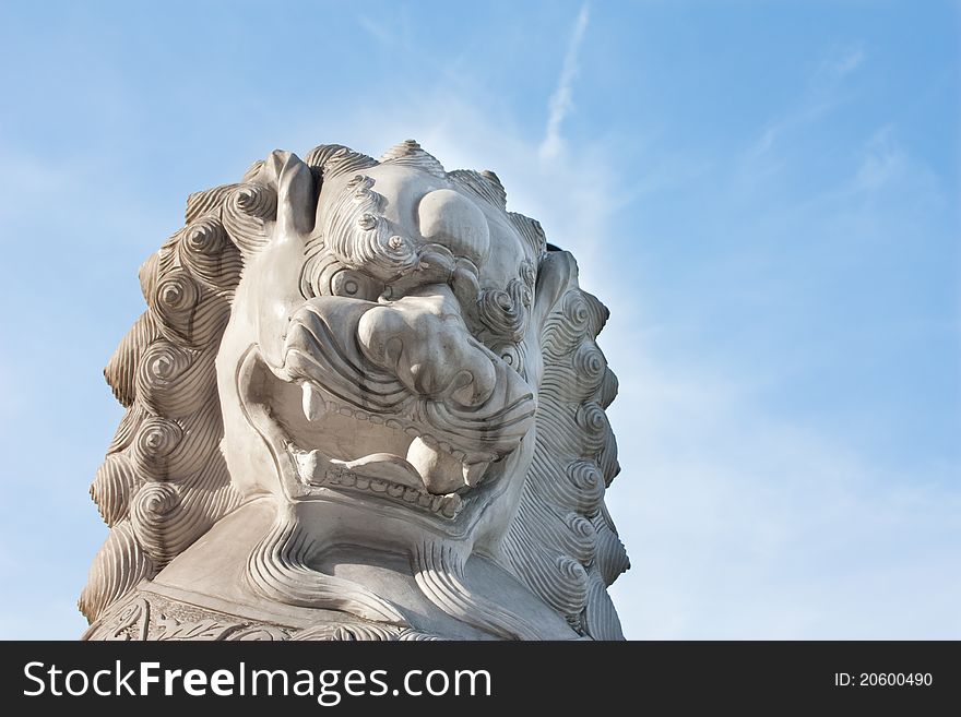Close-up of chinese imperial lion statue