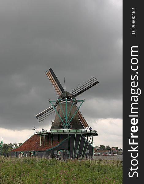 Typical Netherland windmill in a storm day
