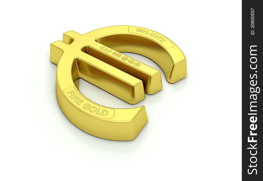 The Euro symbol made into a gold ingot or bullion with assay marks. The Euro symbol made into a gold ingot or bullion with assay marks.