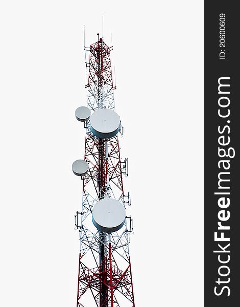 Mobile phone communication tower isolated on white