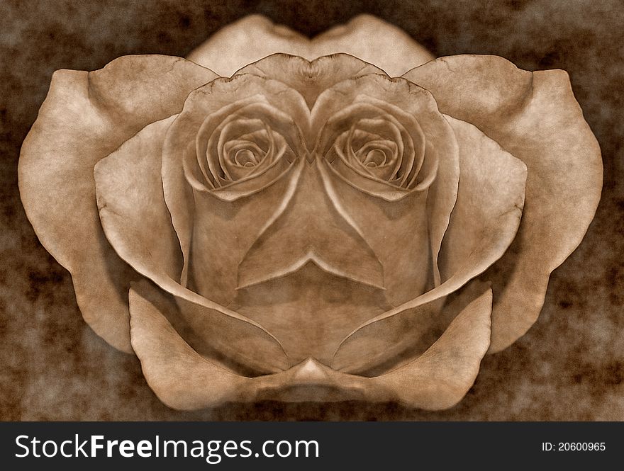 Mirror image of a rose on old paper. Mirror image of a rose on old paper