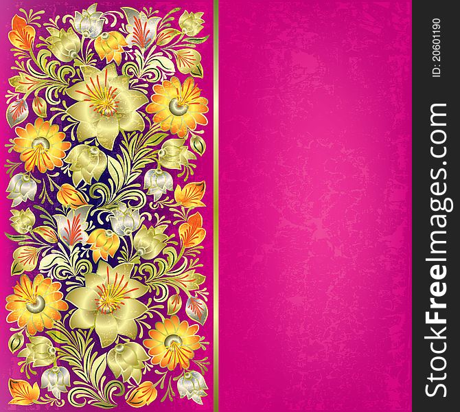 Abstract grunge background with floral ornament