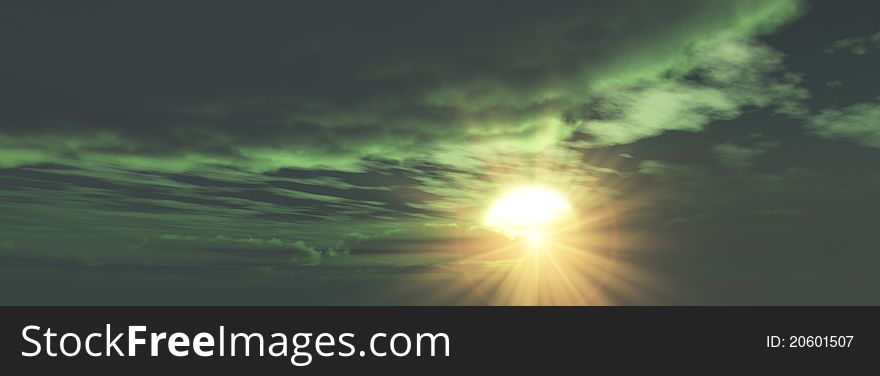 Beautiful sunset in a green sky and the green clouds. Beautiful sunset in a green sky and the green clouds