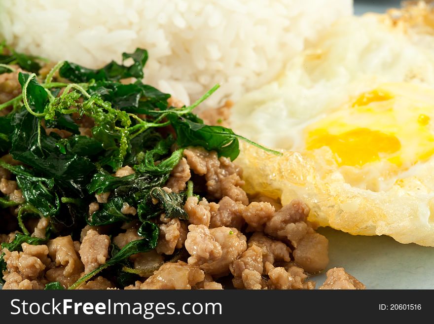 Thai spicy food, stir fried pork whit basil