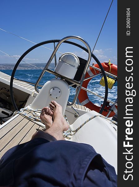 Italy, Sicily, Mediterranean sea, sicilian South-Eastern coast, cruising on a sailing boat