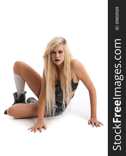 Beautiful Young Blonde Female Wearing Dungarees