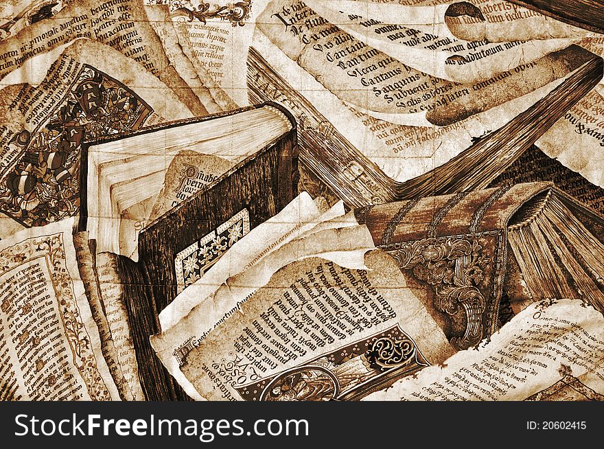 Fabric with ancient books background. Fabric with ancient books background
