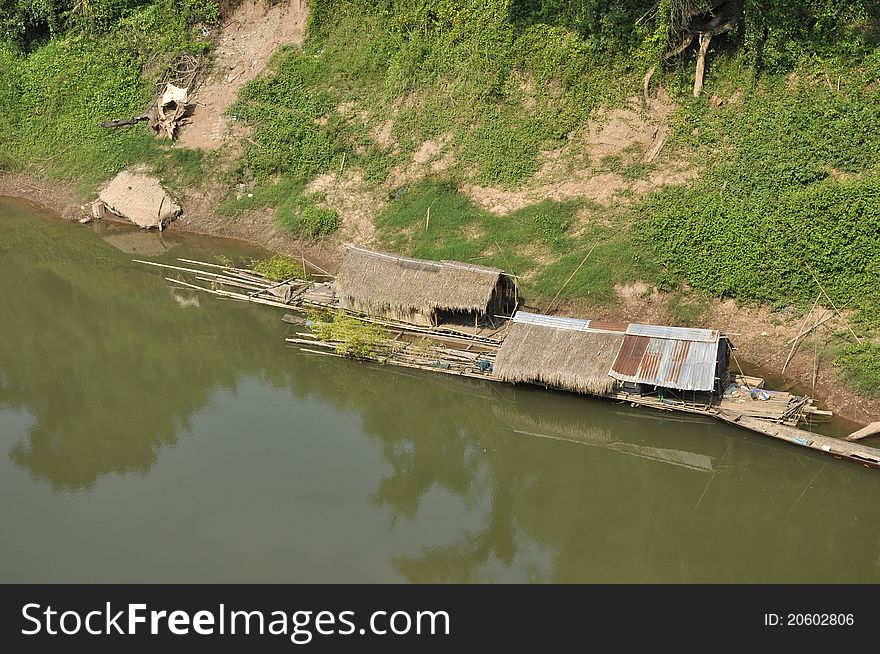 Bamboo raft floating on the river The rural areas. Bamboo raft floating on the river The rural areas.