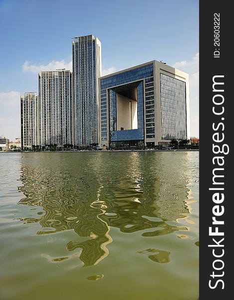 In the tianjin there are many skyscrapers along the coast of the haihe river