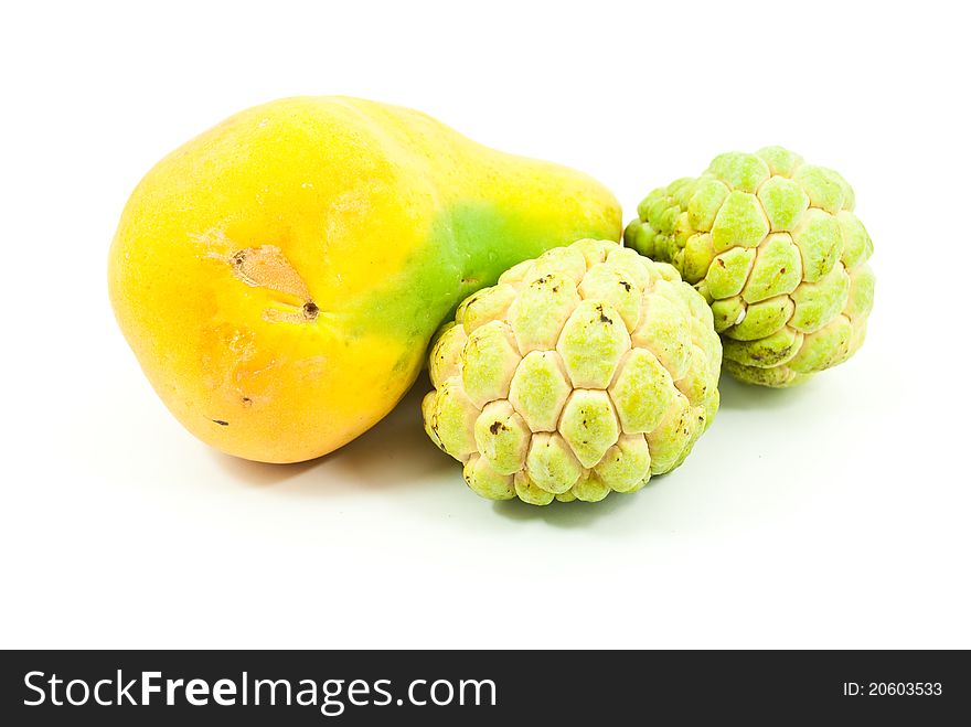 Thai fruit custard apple isolated on the white.