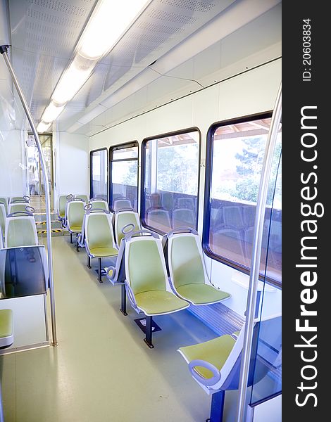 Modern vehicle tram interior photo. Modern vehicle tram interior photo