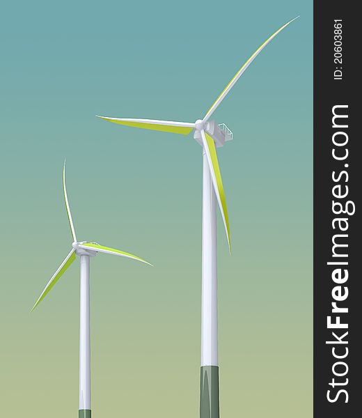 3d green windmill on the gradient background. 3d green windmill on the gradient background