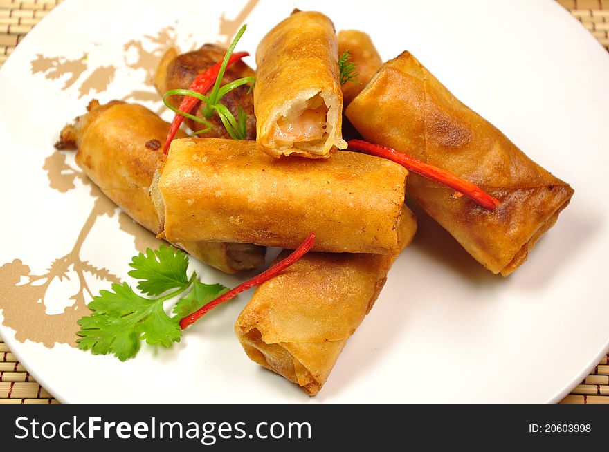 Shrimp spring rolls , chinese snack food