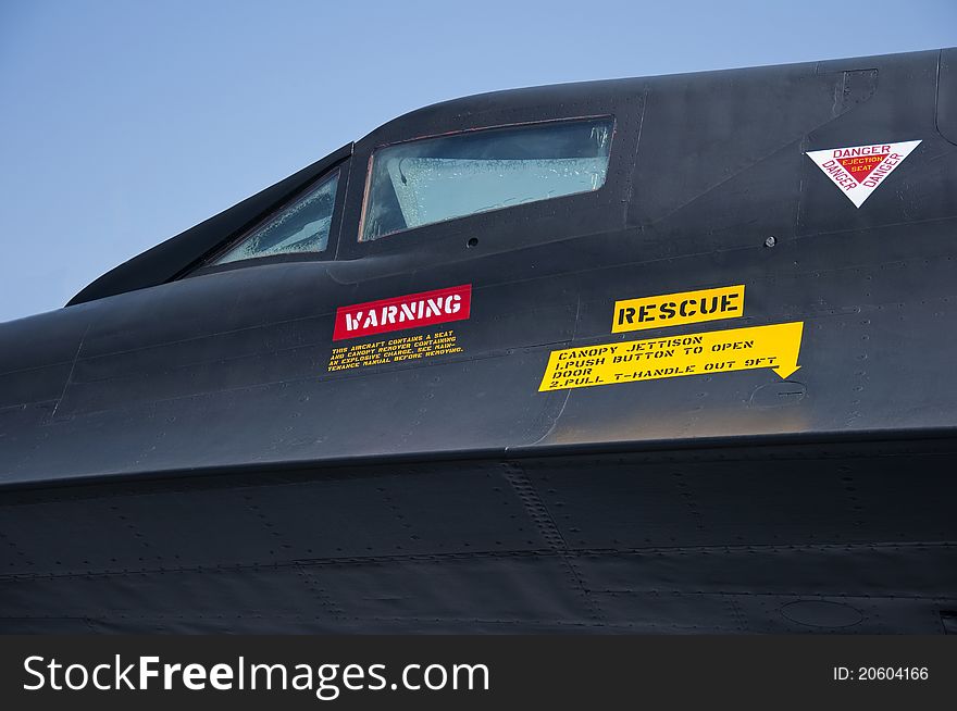 Close up of the SR71 Blackbird's cockpit. Close up of the SR71 Blackbird's cockpit