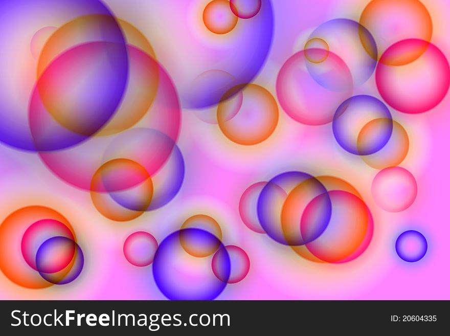 Color bubbles fly on a pink background