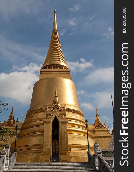 Golden Pagoda in Golden Palace Temple in Bangkok of Thailand