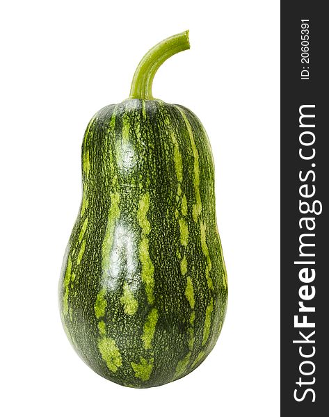 Striped shiny green marrow isolated on white background