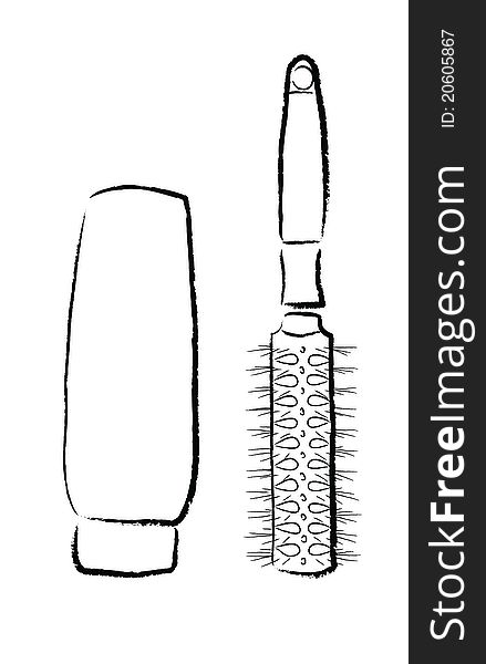 The abstraknoe image of shampoo and hairbrush.