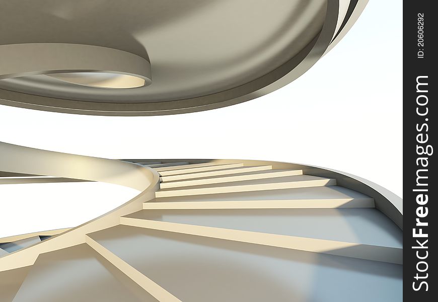 Abstract endless spiral staircase with soft shadows. View from above. 3d-illustration. Abstract endless spiral staircase with soft shadows. View from above. 3d-illustration