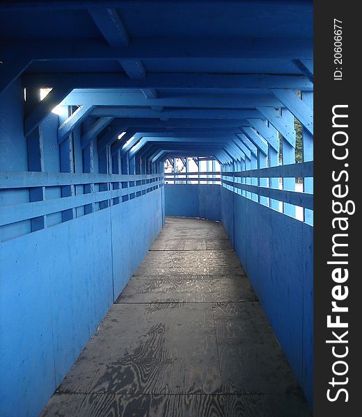 Construction tunnel made of blue wood