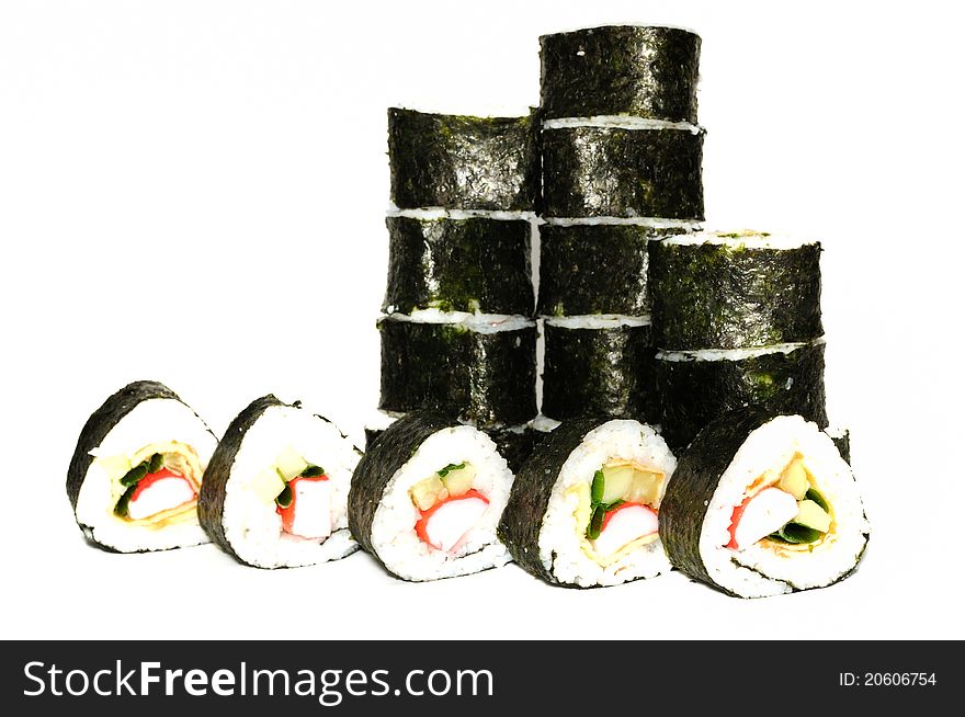 Traditional Japanese sushi, isolated on white background. Traditional Japanese sushi, isolated on white background