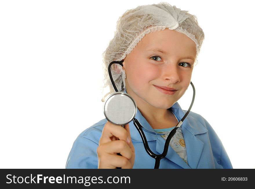 Young doctor with stethoscope on a white background. Young doctor with stethoscope on a white background