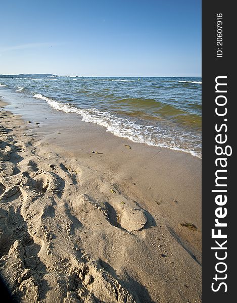 Baltic beach with sand during sundown. Baltic beach with sand during sundown