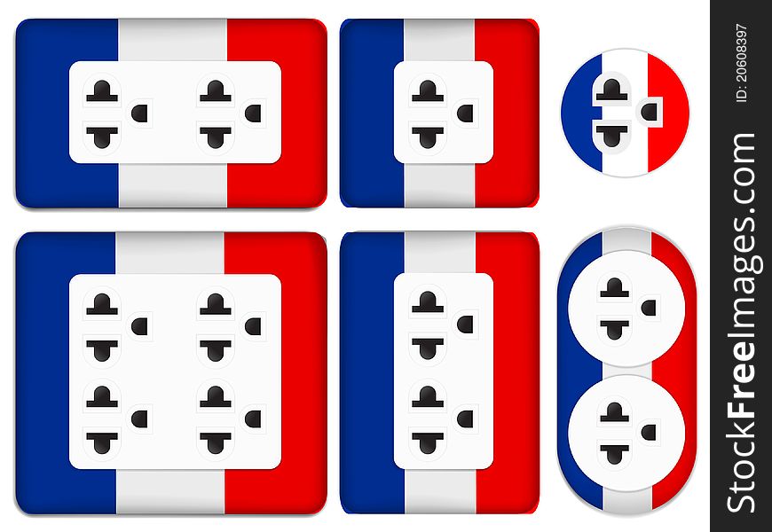 Set of france electrical outlet isolated on white background