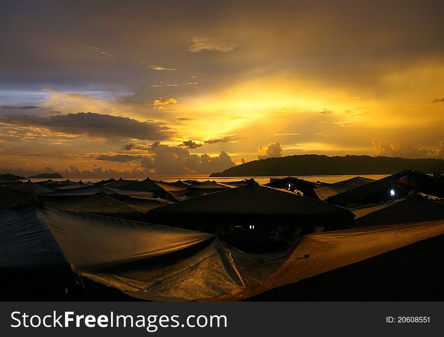 Sunset At Fish Market at the seaside of Malaysian Kota Kinabalu