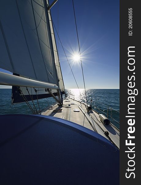 Italy, Sicily, Mediterranean sea, sicilian South-Eastern coast, cruising on a sailing boat