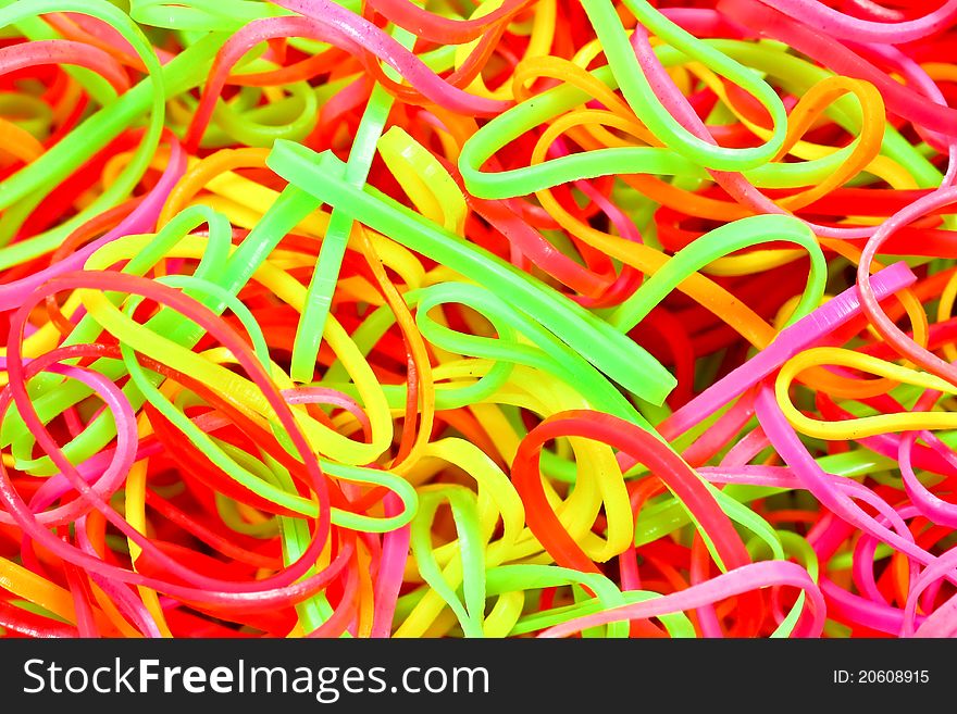 Set of multi-coloured elastic bands close up. Set of multi-coloured elastic bands close up