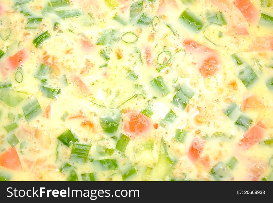 Spring onion and tomato omelet  - can be used as a background