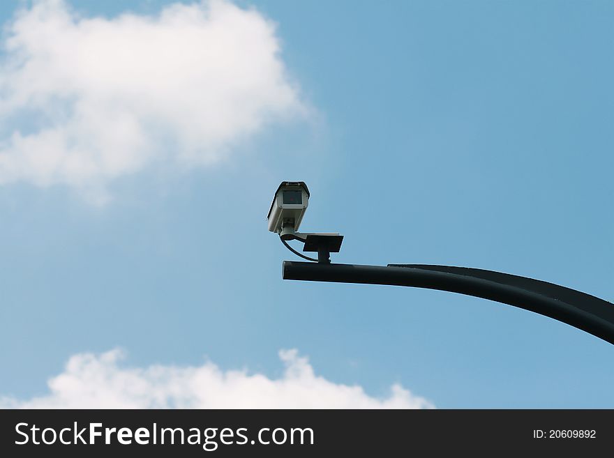 Road traffic security camera above the monitor. Road traffic security camera above the monitor