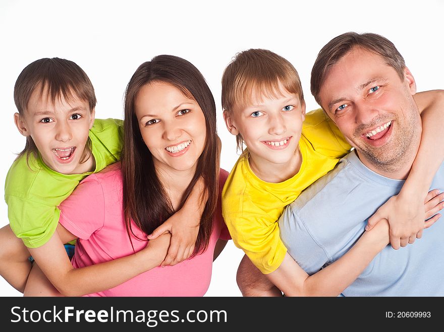 Happy family on white